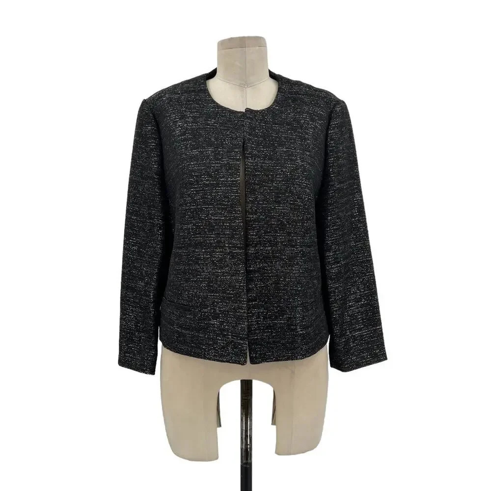 L.K. Bennett Agava JK Blazer Jacket Silver Tweed Black Size US 12